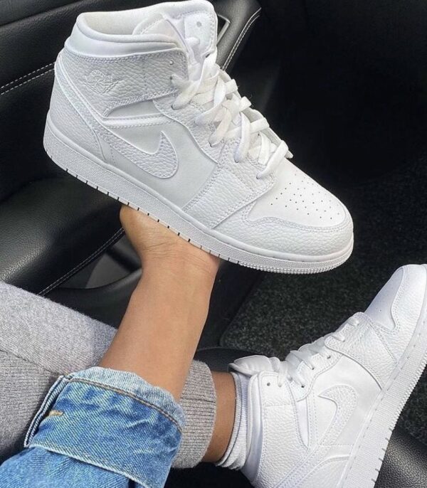 Alternative view of NIKE AIR JORDAN 1 MID TRIPLE WHITE